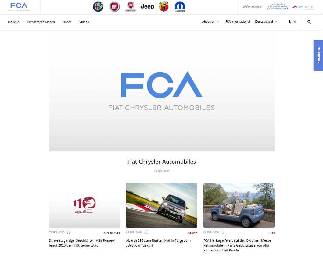Presse: Relaunch für die Website von Fiat Chrysler Automobiles