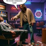 Illustration eines Spielers, der im Stil des Films 'The Big Lebowski' eine Rückerstattung von einem Casino-Anbieter verlangt